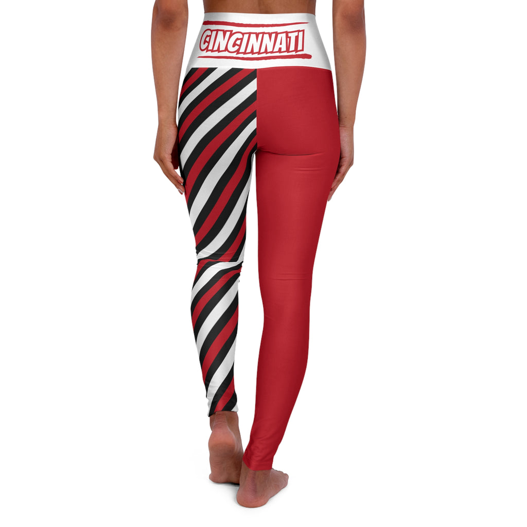 Red and White High Waisted Yoga Leggings, Women's Leggings, Cincinnati baseball themed leggings, baseball fan leggings, Gift for Her, gift