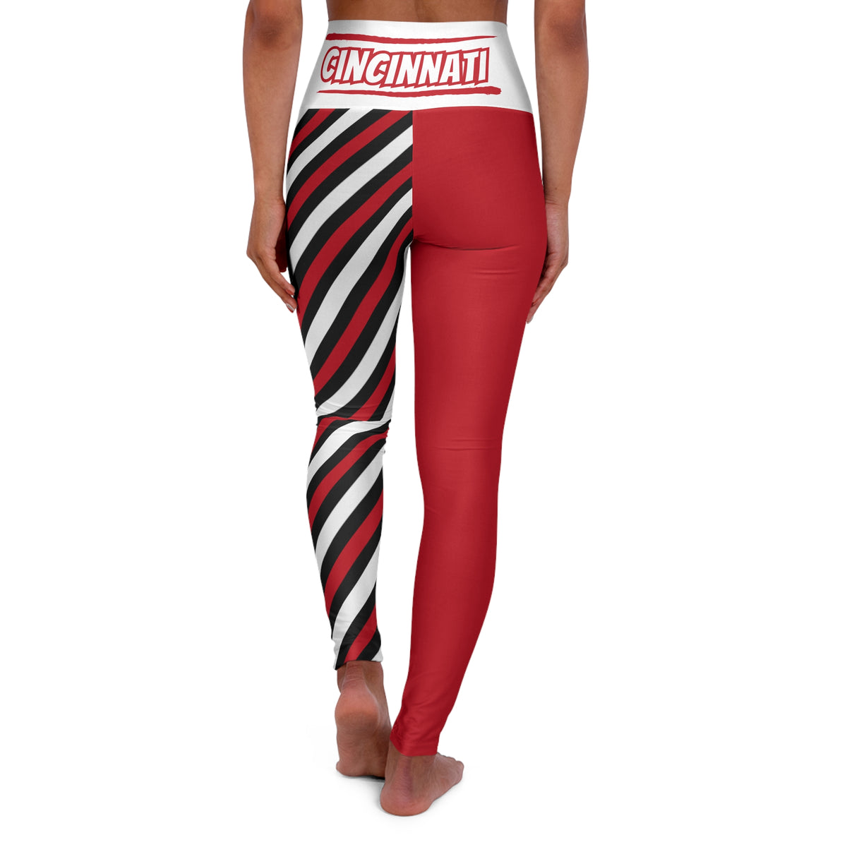 Red and White High Waisted Yoga Leggings, Women's Leggings, Cincinnati baseball themed leggings, baseball fan leggings, Gift for Her, gift