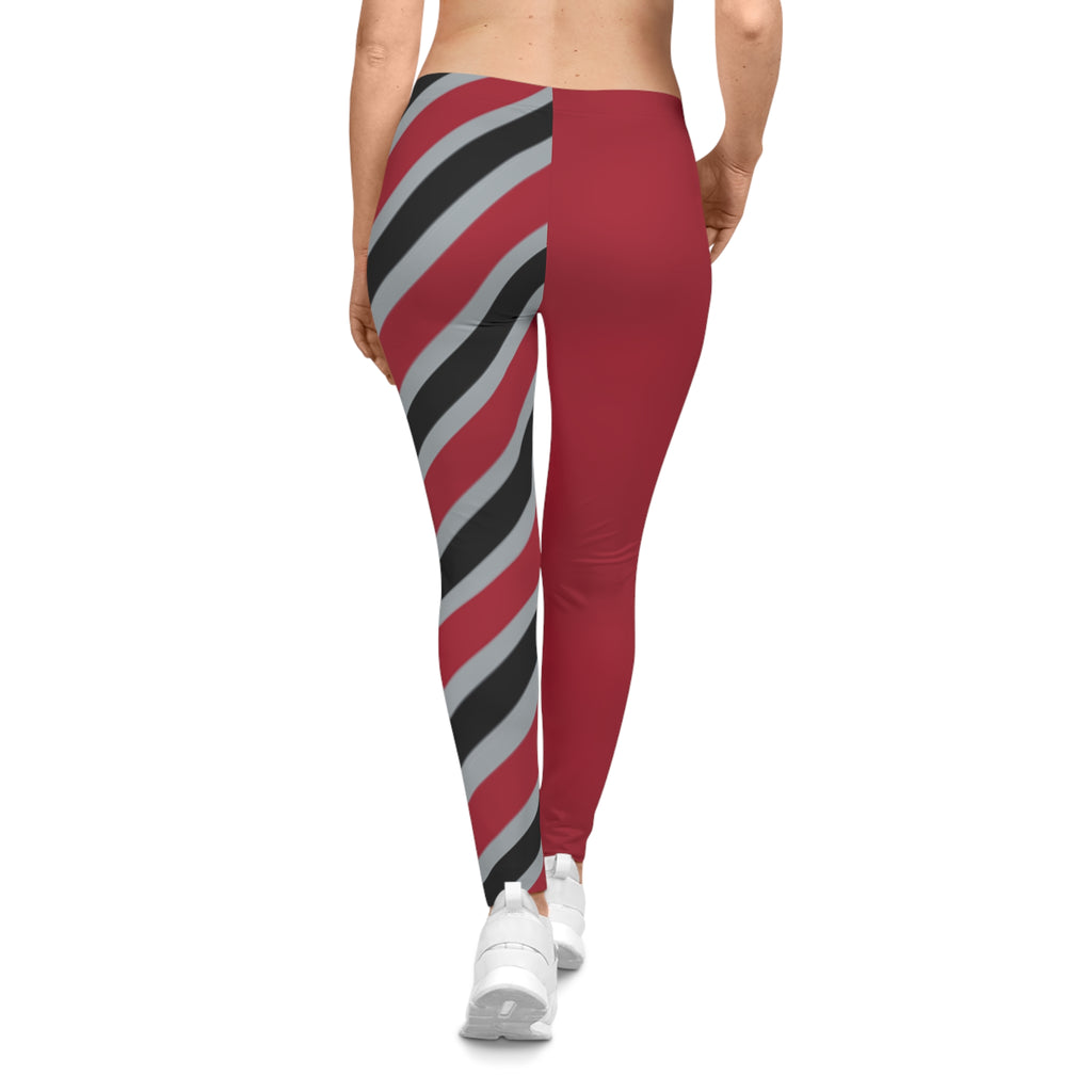 Red, Grey and Black Striped Women's Casual Leggings, Comfortable Activewear,  Gift Idea, Atlanta Football Themed Leggings, Football fan,