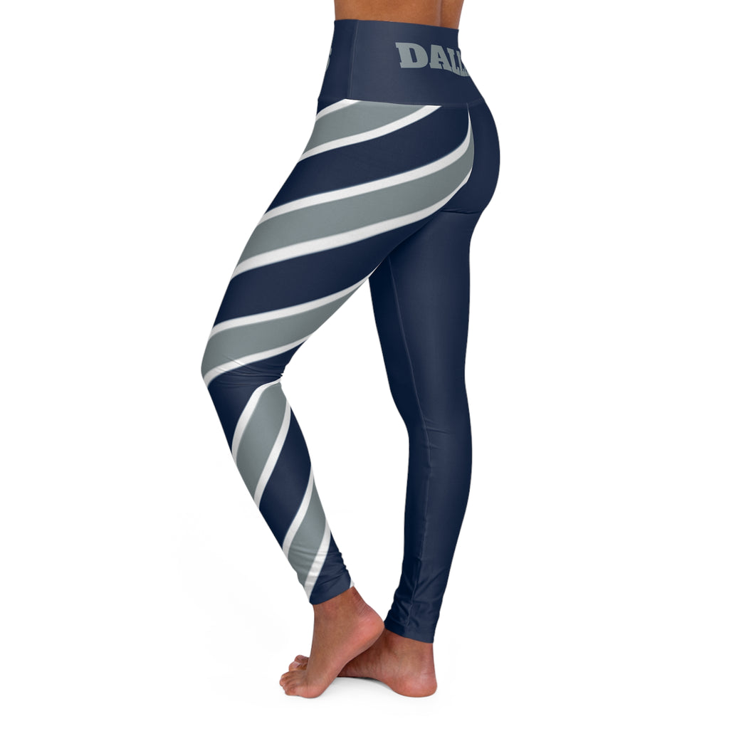 Blue and Grey Striped High Waisted Yoga Leggings, Cute yoga pants, Dallas Themed Leggings, Gift for her, game day pants