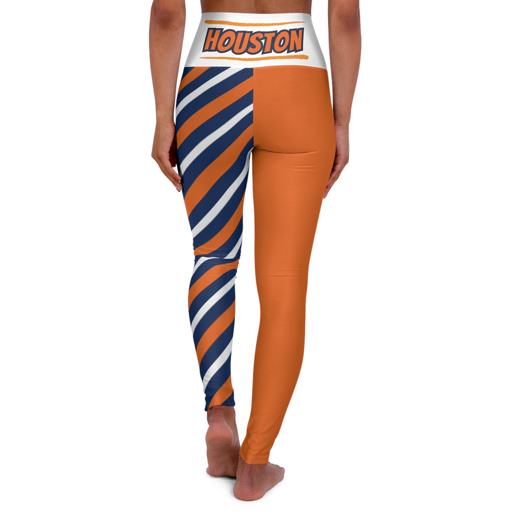 Orange and blue High Waisted Yoga Leggings, Women's Leggings,  Houston baseball themed leggings, cute yoga pants, baseball fan pants, gift