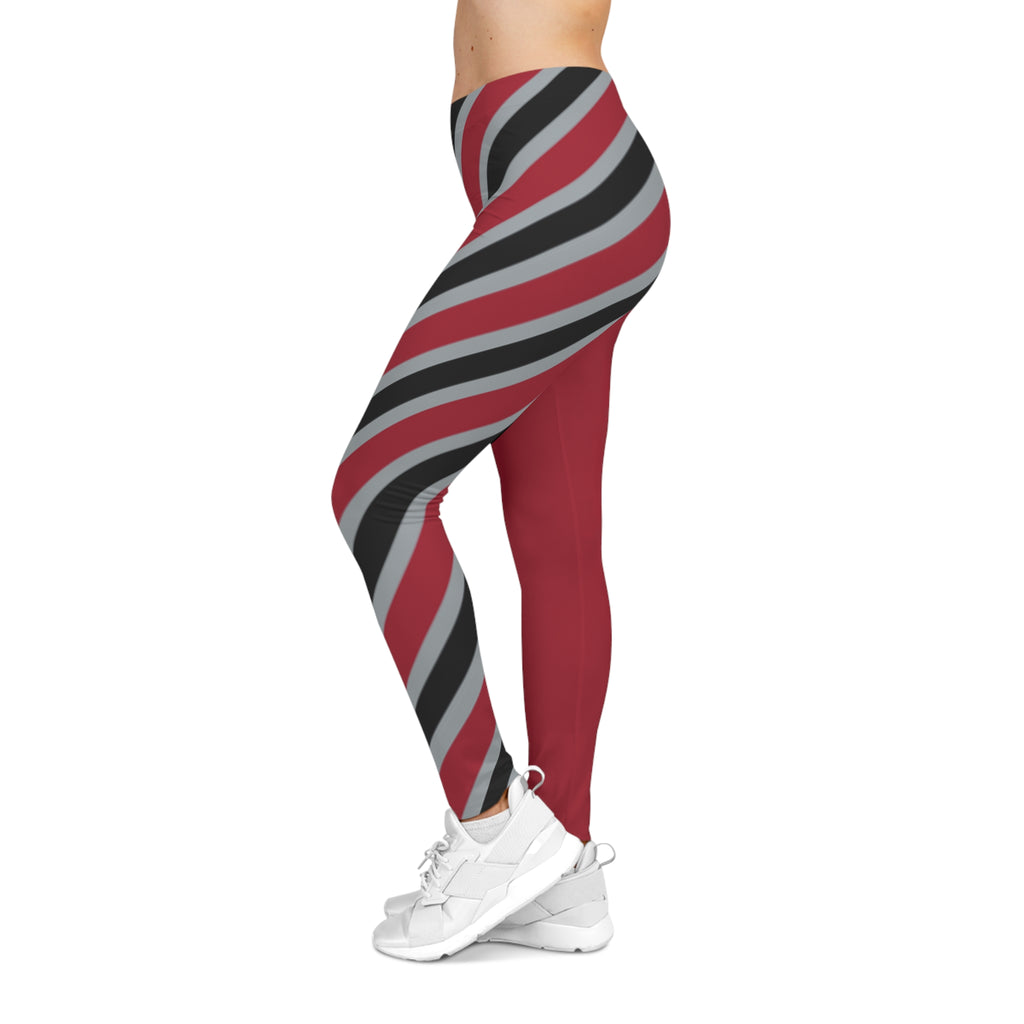 Red, Grey and Black Striped Women's Casual Leggings, Comfortable Activewear,  Gift Idea, Atlanta Football Themed Leggings, Football fan,