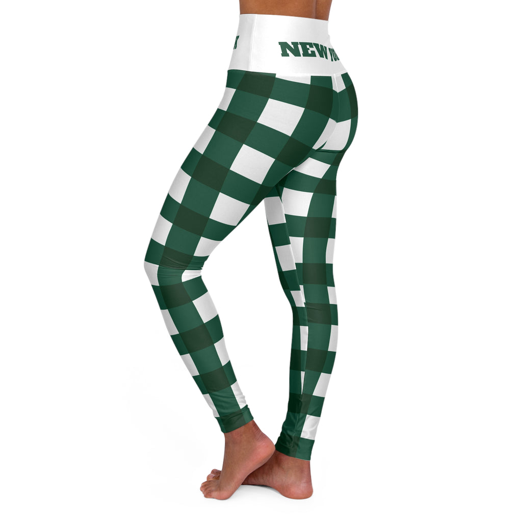 Green and white Plaid Leggings, cute yoga Leggings, New York themed leggings, football fan pants, game day clothes, Women's Leggings,  gift