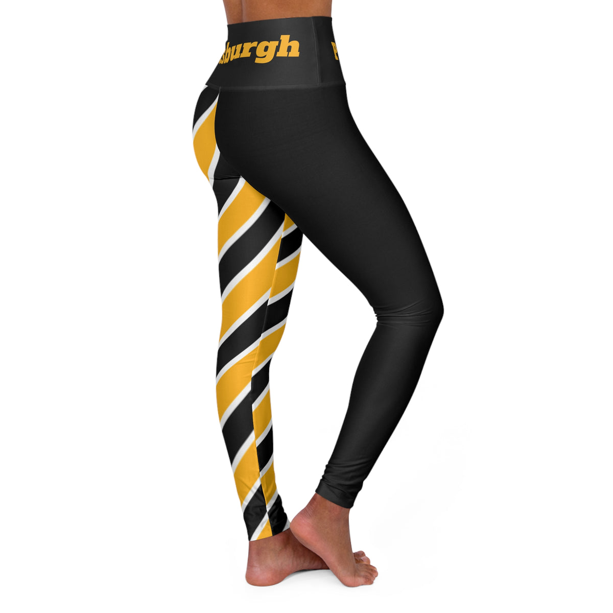 Black and Yellow High Waisted Yoga Leggings, black and gold leggings, Women's Leggings, Pittsburgh Leggings, football fan gift, cute legging