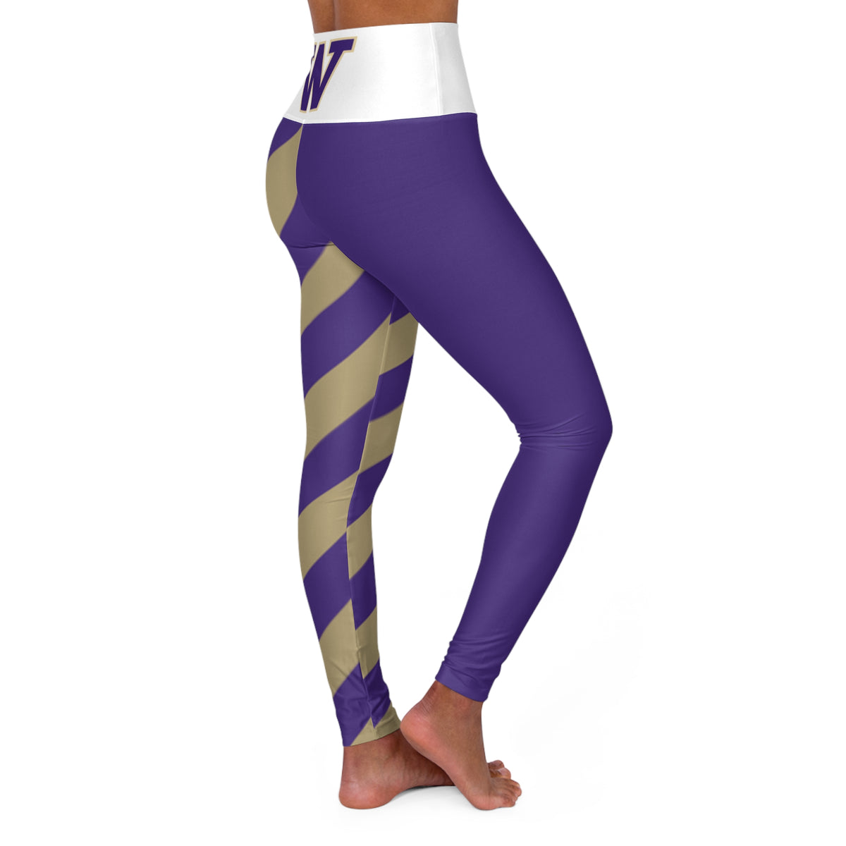 Purple and gold women's leggings, striped leggings, women's leggings, cute yoga pants, school pride, gift, student clothing, alumni leggings
