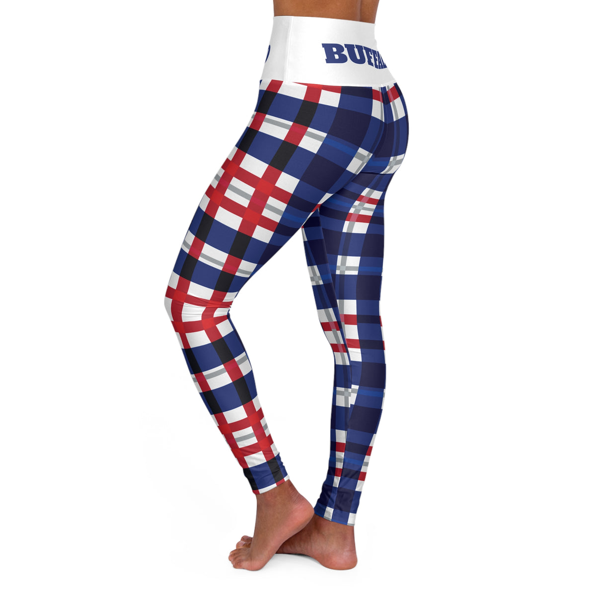 Buffalo Football Themed Leggings, Red, white and Blue Plaid Leggings, Game day pants, football fan pants, Plaid pants, Patriotic pants, gift