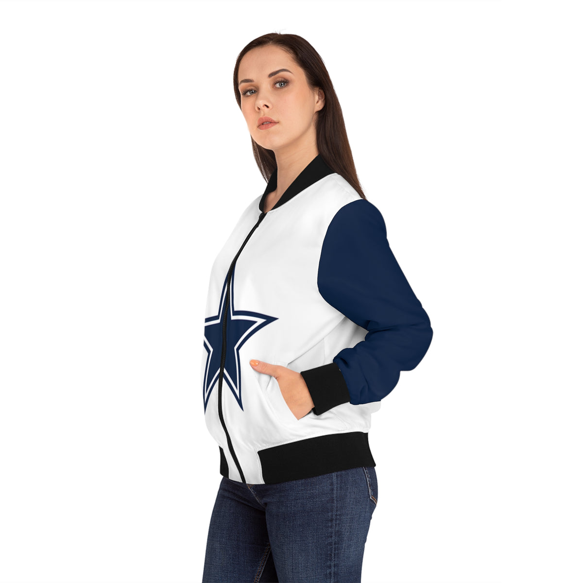 Vintage Blue and white Women's Bomber Jacket, star bomber jacket,  football game jacket, football themed jacket, gift
