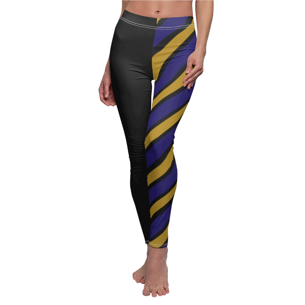 Bold Striped Women's Casual Leggings, Black and Purple leggings, Comfortable Fashion, Baltimore Football Themed Leggings, Gift for Her,
