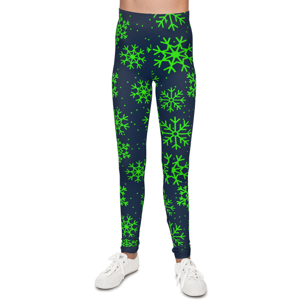 Blue and Action Green Snowflakes Youth Leggings, Seattle football themed holiday leggings, Christmas Leggings, Matching outfits, gift