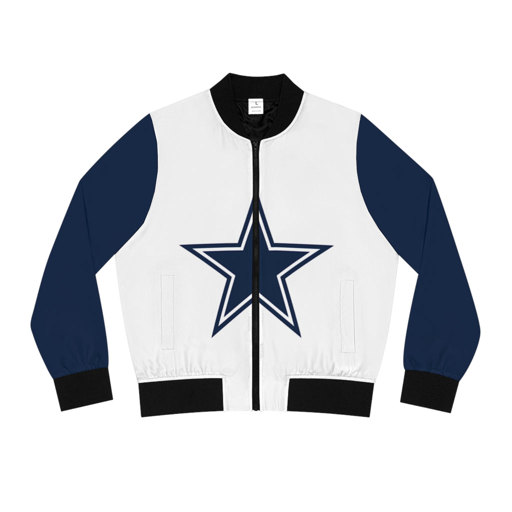 Vintage Blue and white Women's Bomber Jacket, star bomber jacket,  football game jacket, football themed jacket, gift