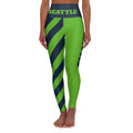 Seattle Football Themed Leggings, Striped High Waisted Yoga pants, Blue and Green leggings, game day, football fan gift, football leggings