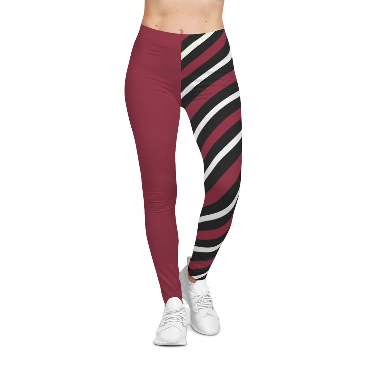 Red, Black and White Striped Women's Casual Leggings, Arizona Football Themed Leggings, Sportswear, Women's Leggings, Yoga Pants, Gift