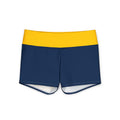 Michigan Yoga Shorts | Navy Blue with Yellow Waistband, blue and yellow shorts, michigan fan, football fan, college gear, alumni, gift