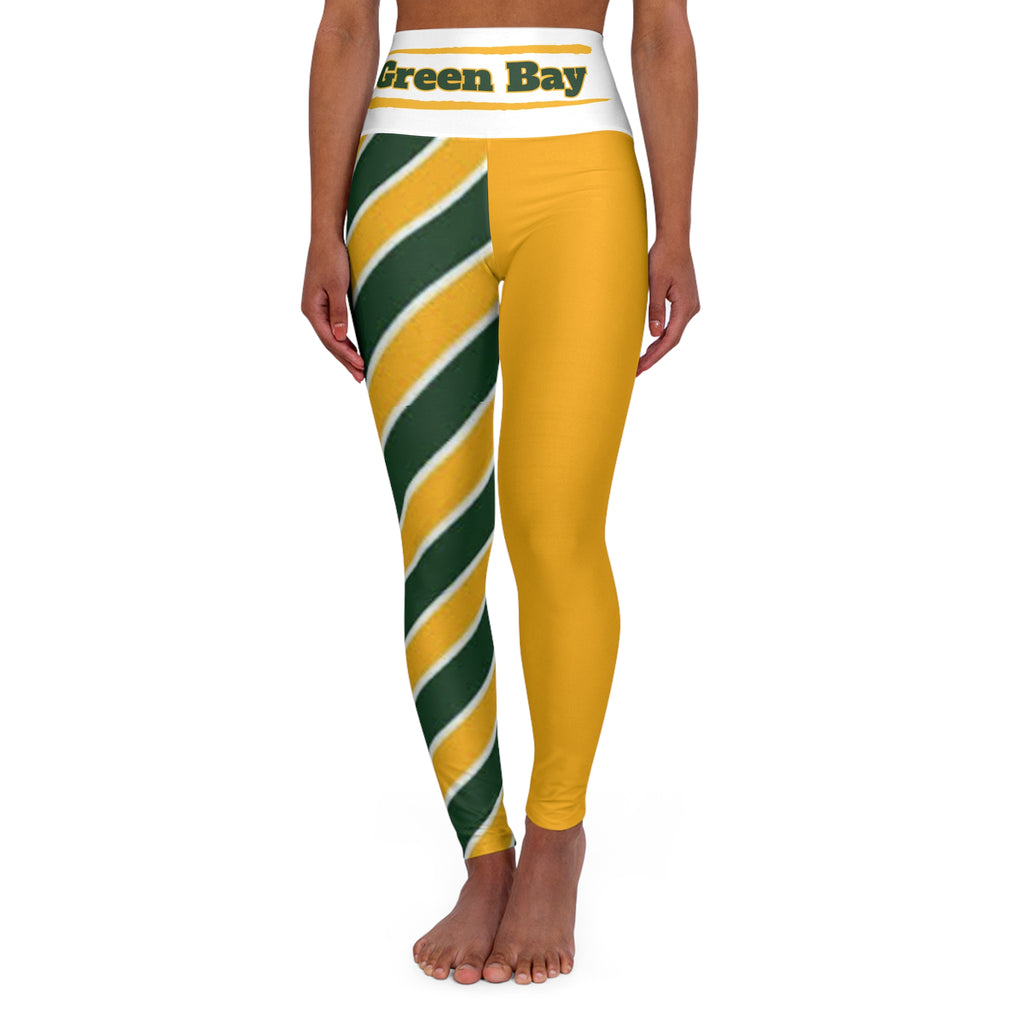 Green Bay Football Themed High Waisted Yoga Leggings, Women's Leggings,  Leggings, green bay pants, gift, green bay football items