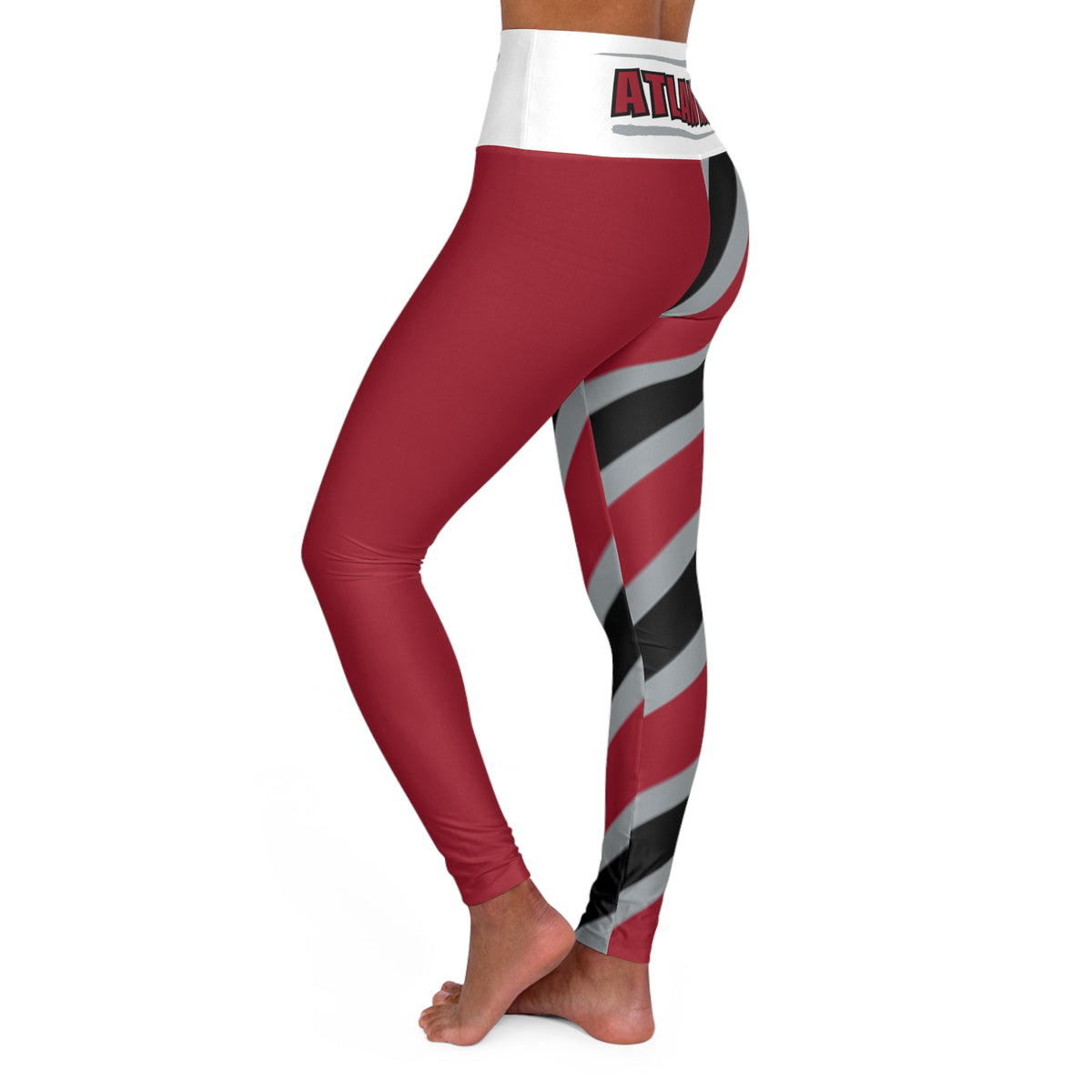 Red and Black Striped High Waisted Yoga Leggings, Women's Leggings, Atlanta Football Themed Leggings, Cute Leggings, Football Fan, Gift