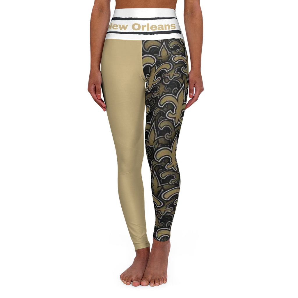 New Orleans Football Themed High Waisted Yoga Leggings