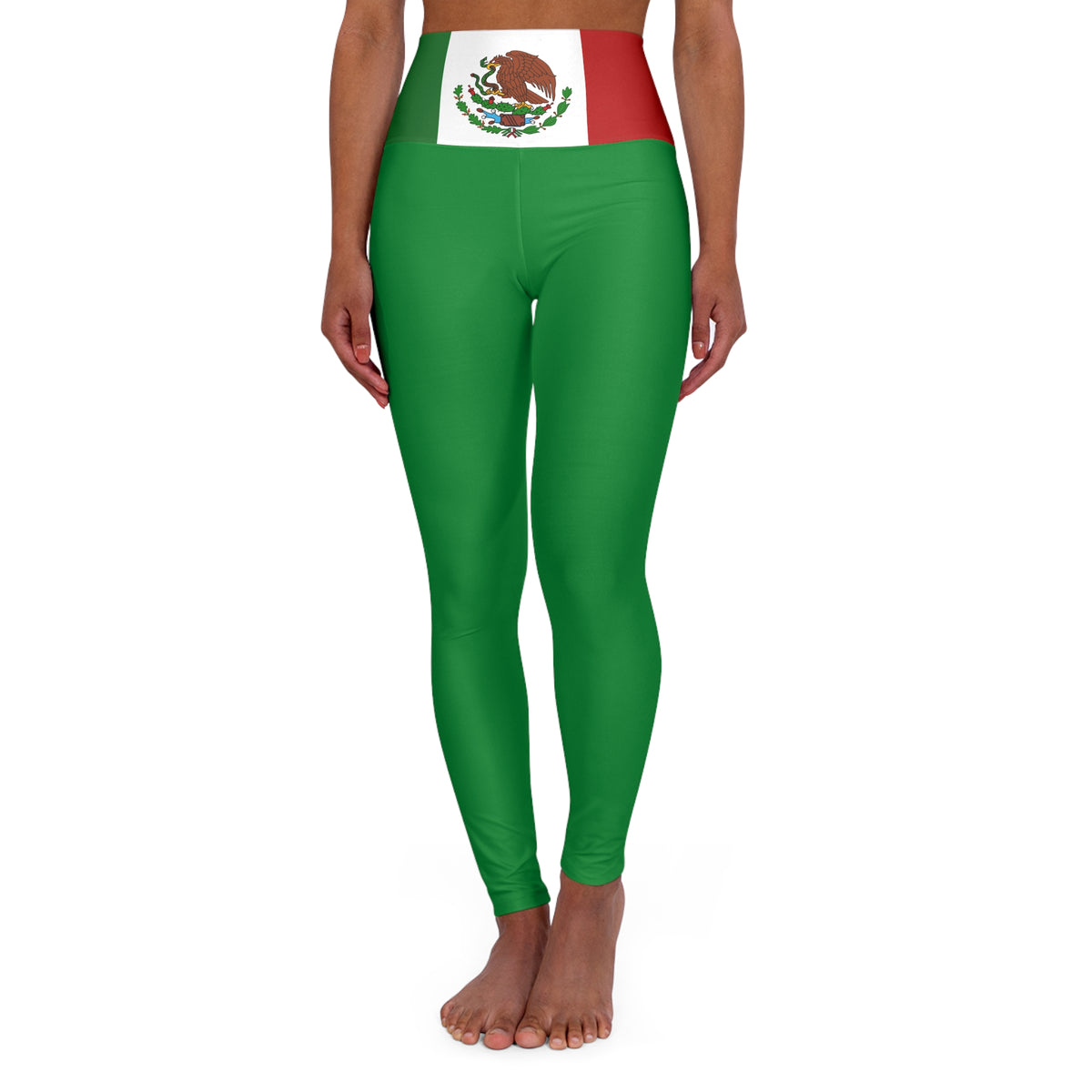 Mexican Flag Emblem High Waisted Leggings, Green Red and White leggings, Mexican football team, football fan, soccer fan,  futbol fan gear