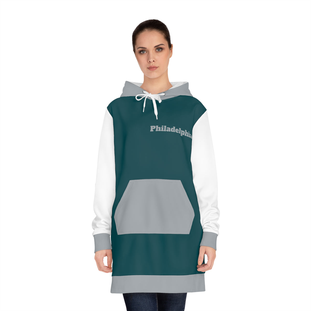 Green, grey and white Women's Hoodie Dress, Philadelphia Football Themed sweater dress, Philadelphia hoodie, cute dress, Philly, gift