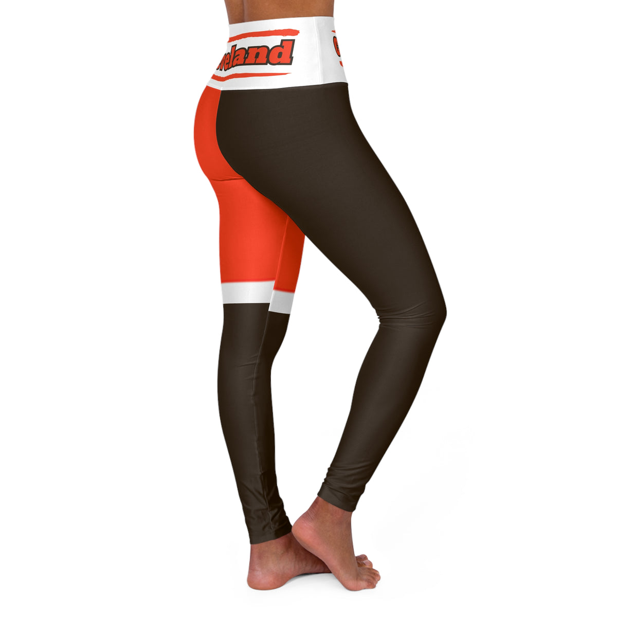 Cleveland Football Themed High Waisted Yoga Leggings, Browns Football Leggings, Cute Yoga Pants, Cute Game Day Leggings, Women's Leggings