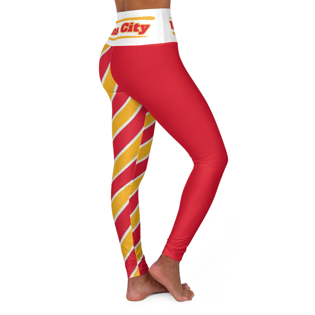 Kansas City Football Themed High Waisted Yoga Leggings, Women's Chiefs Leggings, Cute Football Pants, Game Day Leggings, Women's Yoga Pants