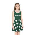 Girls New York themed dress, green and white plaid dress, matching outfits, sisters matching dress, picture dress, game day dress gift