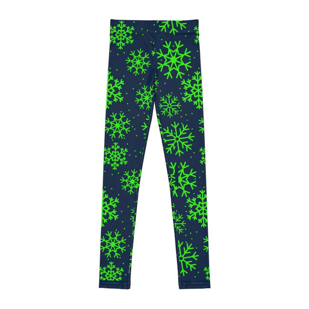 Blue and Action Green Snowflakes Youth Leggings, Seattle football themed holiday leggings, Christmas Leggings, Matching outfits, gift