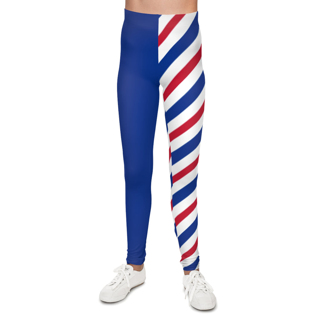 Patriotic Youth Leggings, buffalo football themed leggings, 4th of july leggings, red white and blue striped, children's, matching leggings