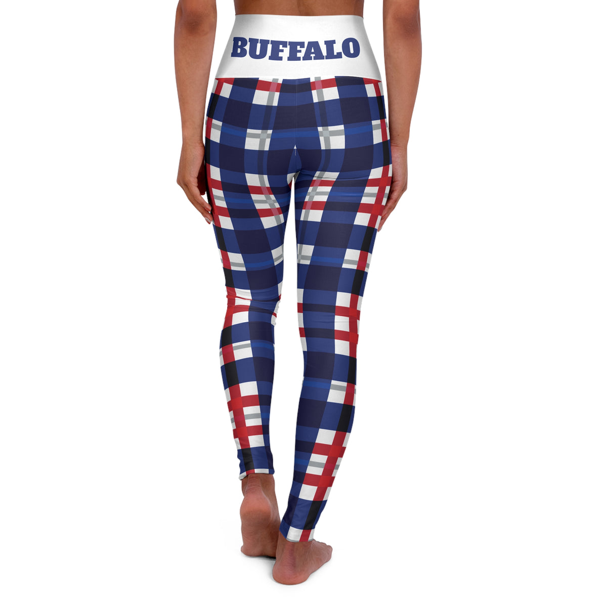Buffalo Football Themed Leggings, Red, white and Blue Plaid Leggings, Game day pants, football fan pants, Plaid pants, Patriotic pants, gift