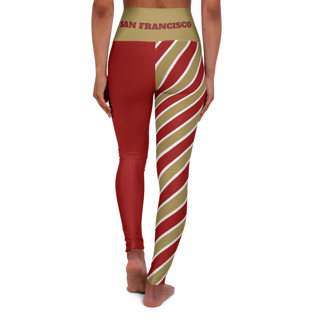 San Francisco Football Themed High Waisted Yoga Leggings, Red and Gold Leggings, Women's yoga pants, game day gear, football game,  gift