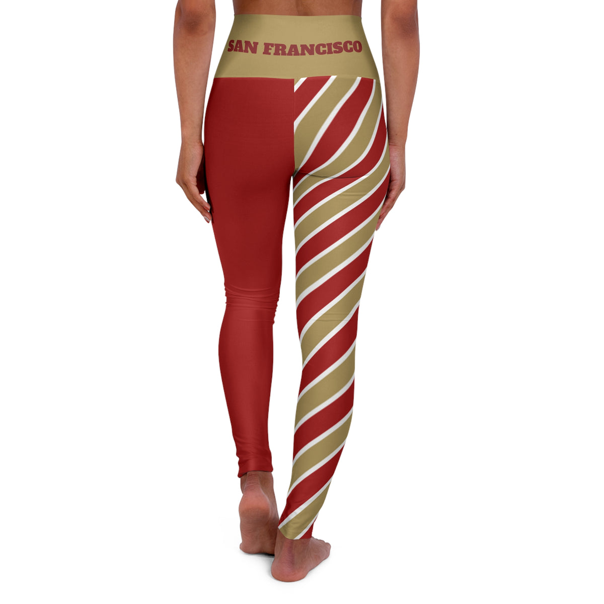 San Francisco Football Themed High Waisted Yoga Leggings, Red and Gold Leggings, Women's yoga pants, game day gear, football game,  gift