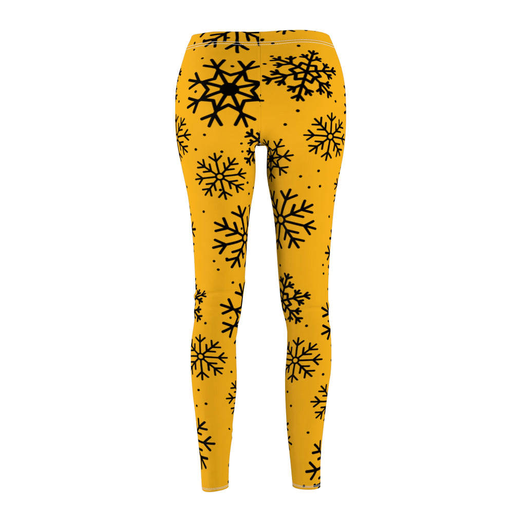 Black and Yellow Snowflake Pattern Leggings, Women's Leggings, Pittsburgh football themed leggings, festive pants, Christmas pants, gift