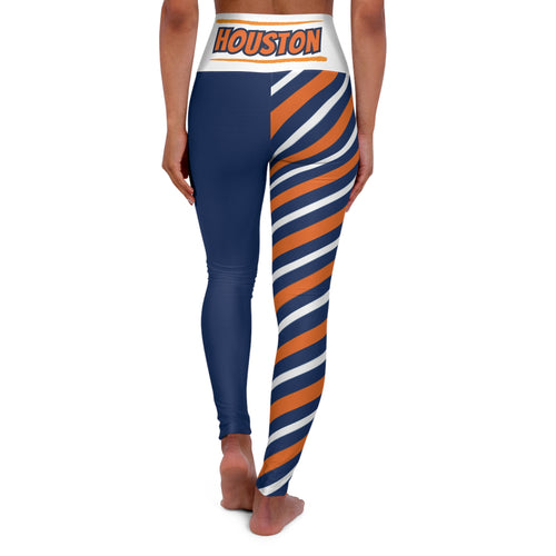 Blue and orange High Waisted Yoga Leggings, Women's Leggings, Houston baseball themed leggings, baseball fan pants, cute yoga pants, gift